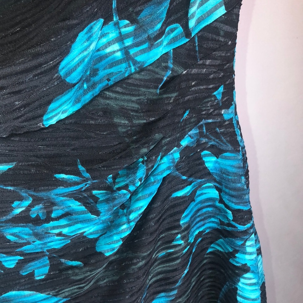 Gorgeous Sheer-Overlay Dress Aqua & Black Swag Neck Sz 6 - Picture 7 of 8